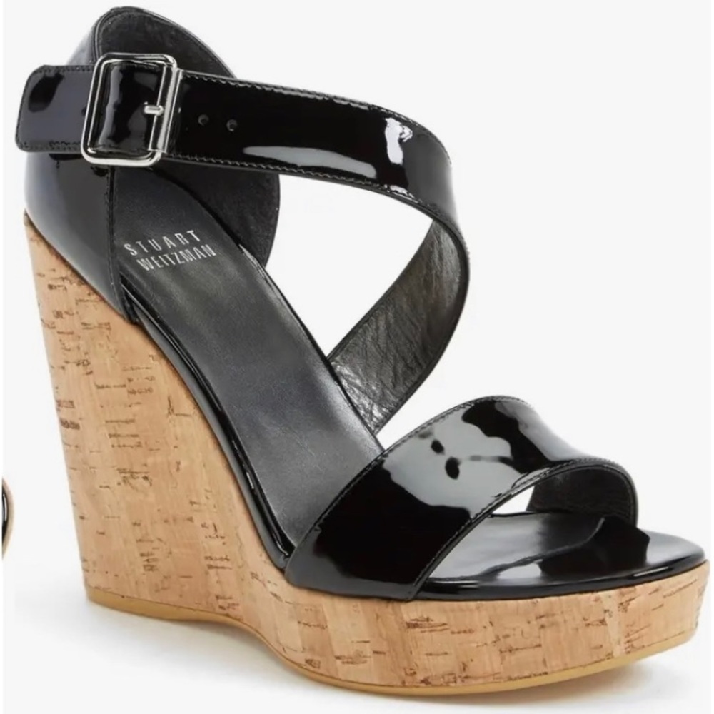 Stuart Weitzman Size 10 Black Patent Wedge Heel
